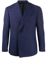 Мужской темно-синий льняной двубортный пиджак от Caruso
