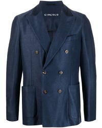 Мужской темно-синий льняной двубортный пиджак от Circolo 1901