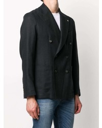 Мужской темно-синий льняной двубортный пиджак от Tagliatore