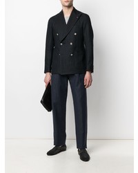 Мужской темно-синий льняной двубортный пиджак от Tagliatore