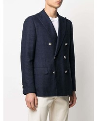 Мужской темно-синий льняной двубортный пиджак от Lardini