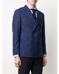 Мужской темно-синий льняной двубортный пиджак от Caruso