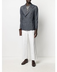 Мужской темно-синий льняной двубортный пиджак от Tagliatore