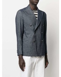 Мужской темно-синий льняной двубортный пиджак от Tagliatore