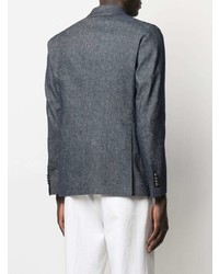 Мужской темно-синий льняной двубортный пиджак от Tagliatore