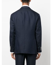 Мужской темно-синий льняной двубортный пиджак от Brunello Cucinelli