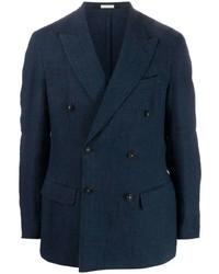 Мужской темно-синий льняной двубортный пиджак от Massimo Alba