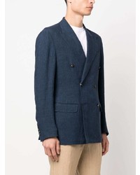 Мужской темно-синий льняной двубортный пиджак от Massimo Alba
