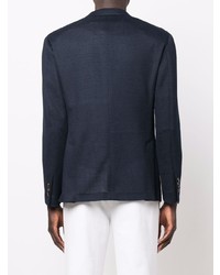 Мужской темно-синий льняной двубортный пиджак от Lardini