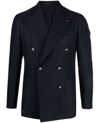 Мужской темно-синий льняной двубортный пиджак от Tagliatore