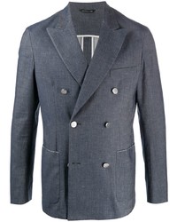 Мужской темно-синий льняной двубортный пиджак от Tonello