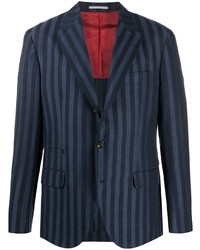 Мужской темно-синий льняной пиджак в вертикальную полоску от Brunello Cucinelli