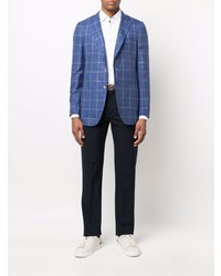 Мужской темно-синий льняной пиджак в клетку от Isaia