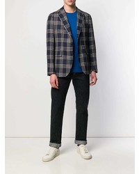 Мужской темно-синий льняной пиджак в клетку от Tagliatore