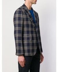 Мужской темно-синий льняной пиджак в клетку от Tagliatore