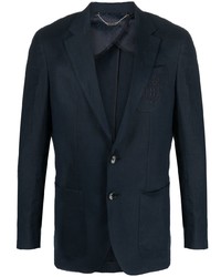 Мужской темно-синий льняной пиджак с вышивкой от Billionaire