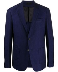 Темно-синий льняной пиджак с узором "в ёлочку"