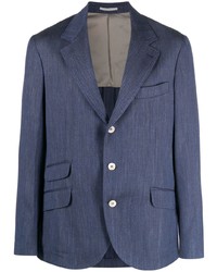 Мужской темно-синий льняной пиджак с узором "в ёлочку" от Brunello Cucinelli