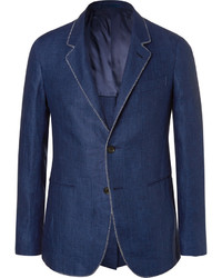 Мужской темно-синий льняной пиджак с узором "в ёлочку" от Caruso