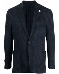 Мужской темно-синий льняной пиджак с узором "гусиные лапки" от Lardini