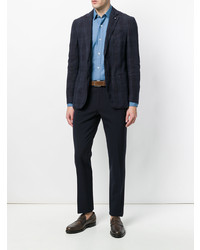 Мужской темно-синий льняной пиджак от Lardini