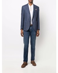 Мужской темно-синий льняной пиджак от Canali