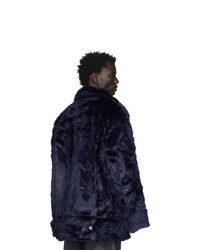 Мужской темно-синий меховой бомбер от Landlord