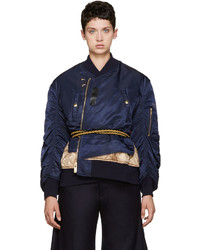 Темно-синий нейлоновый бомбер