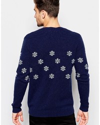 Мужской темно-синий новогодний свитер с круглым вырезом от Asos
