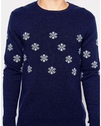 Мужской темно-синий новогодний свитер с круглым вырезом от Asos