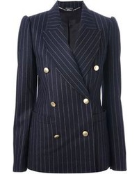 Женский темно-синий пиджак в вертикальную полоску от Alexander McQueen
