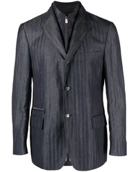 Мужской темно-синий пиджак в вертикальную полоску от Corneliani