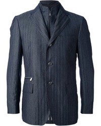 Мужской темно-синий пиджак в вертикальную полоску от Corneliani