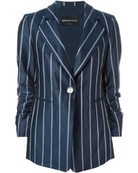 Женский темно-синий пиджак в вертикальную полоску от Emporio Armani