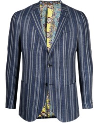 Мужской темно-синий пиджак в вертикальную полоску от Etro