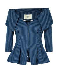 Женский темно-синий пиджак в вертикальную полоску от Fendi