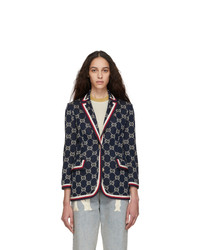 Женский темно-синий пиджак в вертикальную полоску от Gucci