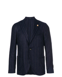 Мужской темно-синий пиджак в вертикальную полоску от Lardini