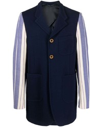 Мужской темно-синий пиджак в вертикальную полоску от Wales Bonner