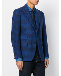 Мужской темно-синий пиджак в клетку от Isaia