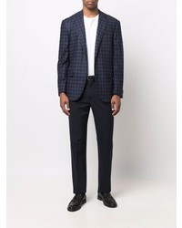 Мужской темно-синий пиджак в мелкую клетку от Corneliani