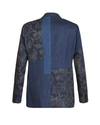 Мужской темно-синий пиджак в стиле пэчворк от Etro