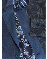 Мужской темно-синий пиджак в стиле пэчворк от Etro