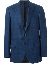 Мужской темно-синий пиджак в шотландскую клетку от Brioni