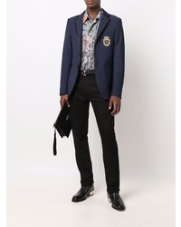 Мужской темно-синий пиджак с вышивкой от Billionaire