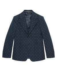 Мужской темно-синий пиджак с вышивкой от Gucci