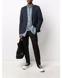 Мужской темно-синий пиджак с вышивкой от Moschino