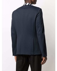 Мужской темно-синий пиджак с вышивкой от Moschino