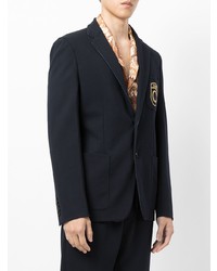 Мужской темно-синий пиджак с вышивкой от Roberto Cavalli