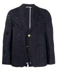 Мужской темно-синий пиджак с вышивкой от Thom Browne